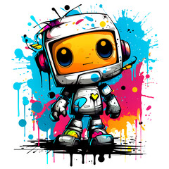 Cute cartoon Robots. Funny cyborgs. Steampunk Robots. AI Generated.