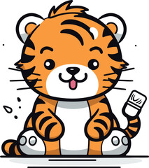 Cute tiger with a brush vector illustration of a tiger
