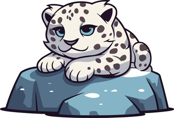 Cute cartoon leopard lying on a rock vector illustration