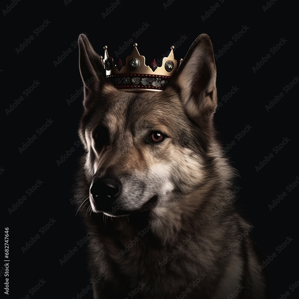 Canvas Prints Portrait of a majestic Wolf with a crown