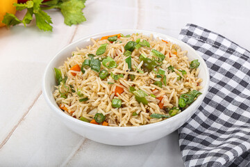 Indian vegetarian cuisine rice with vegetables