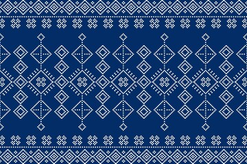 Geometric ethnic embroidery floral pattern with navy blue color
