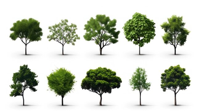 Illustrations of trees on a white background can be used to explain topics related to nature or a healthy lifestyle.