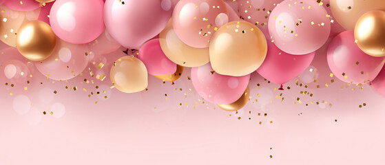 Celebration background with pink confetti and golden