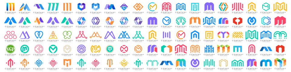 collection abstract letter M logo design. modern logotype M design with colorful. vector illustration