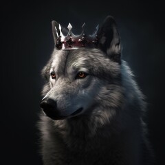 Portrait of a majestic Wolf with a crown