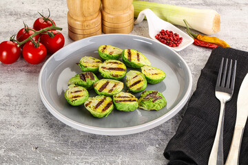 Grilled green brussel sprout cabbage