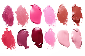 set collection of Assorted Lipstick smear smudge swatch isolated on white or transparent png