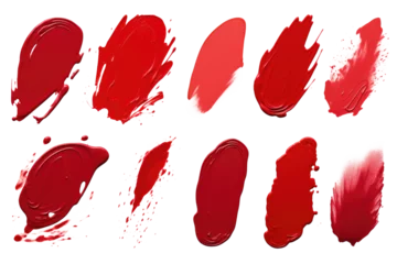 Fotobehang set collection of Assorted red paint smear smudge swatch isolated on white or transparent png © David Kreuzberg