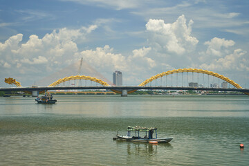 View of the Han River and the Dragon Bridge in Da Nang, Vietnam. High quality photo