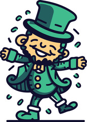 Cartoon leprechaun running and laughing vector illustration