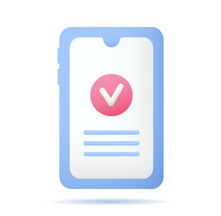 Icon Smartphone with checkmark done. Mobile phone screen document complete. Online business, task, education, management concept. Vector illustration in cartoon minimal style