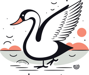 Vector illustration of a swan on the background of the sea