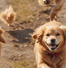 Obraz premium A cute golden retriever pet running in the beach 