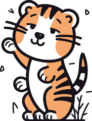 Cute cartoon tiger vector illustration in doodle style