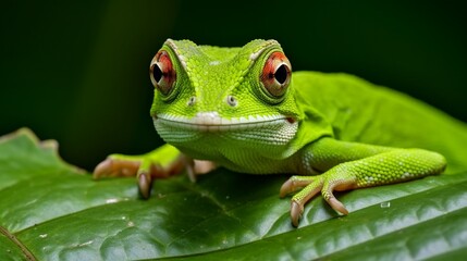 Obraz premium an above shot of Leaf-dwelling Green Anole Lizard