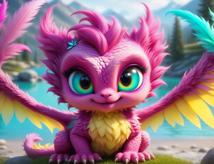 Naklejka premium cute magenta baby dragon