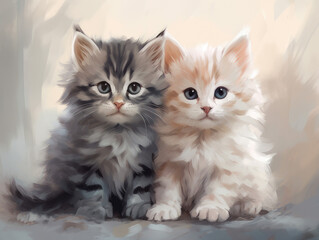 Two kittens. Digital art.