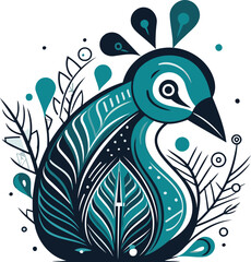 Fototapeta na wymiar Peacock hand drawn vector illustration in doodle style