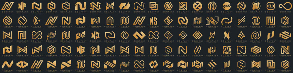 collection abstract letter N logo design. modern logotype N design with gold color. vector illustration