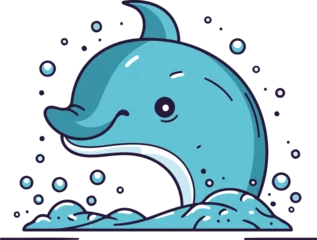 Gordijnen Cartoon dolphin swimming in the sea vector illustration in flat style © byMechul