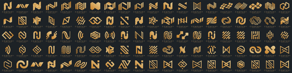 collection abstract letter N logo design. modern logotype N design with gold color. vector illustration