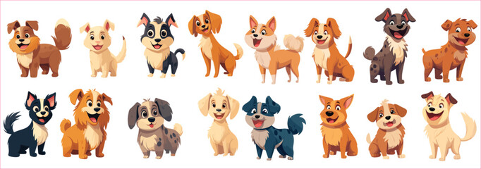 Funny cartoon dogs characters. Dogs collection, Cute dogs, Set vector dogs - obrazy, fototapety, plakaty