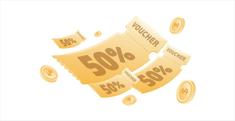 Voucher card cash back template design with coupon code promotion. Premium special price offers sale coupon.