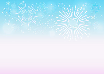 Fototapeta na wymiar Blue and pink background with fireworks and glitter
