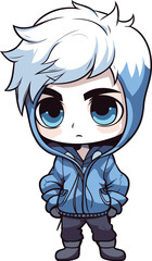 Cute anime boy in blue hoodie cartoon vector illustration graphic design