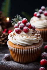 Seasonal Delight: Christmas or Thanksgiving Cupcakes featuring Cinnamon, Cranberries, and Sugared Toppings