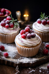 Seasonal Delight: Christmas or Thanksgiving Cupcakes featuring Cinnamon, Cranberries, and Sugared Toppings