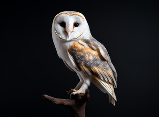 Beautiful closeup portrait of a Barn owl face, macro, face details, beak, white and yellow feathers, sad face