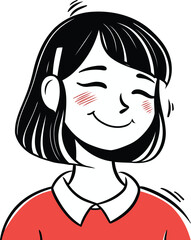 Portrait of a smiling young woman with closed eyes vector illustration