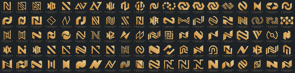collection abstract letter N logo design. modern logotype N design with gold color. vector illustration