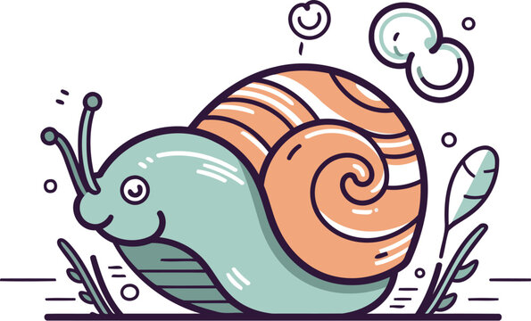 Cute cartoon snail vector illustration in a flat linear style