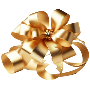 Golden Ribbon and Bow on White Background
