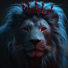 the lion with red eyes and a crown