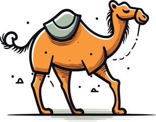 Camel vector illustration cute cartoon camel with saddle isolated on white background