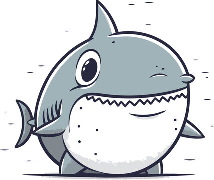 Cute cartoon shark vector illustration isolated on a white background