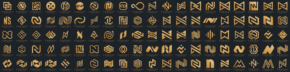 collection abstract letter N logo design. modern logotype N design with gold color. vector illustration