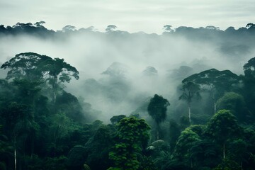  green amazonas forest with foggy weather, wide view. Generative AI