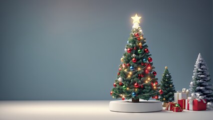 Christmas tree on a white stand, minimal background