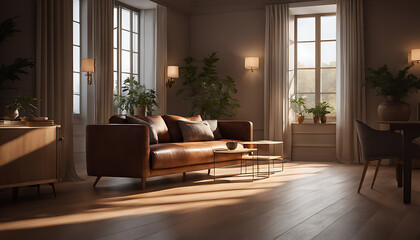  imaginative interior design. The space is abstract and light, with oak floors and an intriguing light shadow cast by the window.