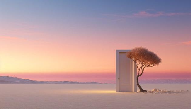 Sunset over the desert speace ,imagination picture ,landscape background