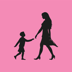 Mothers Day illustration with mother and her child