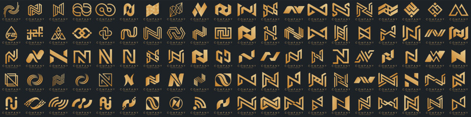 collection abstract letter N logo design. modern logotype N design with gold color. vector illustration