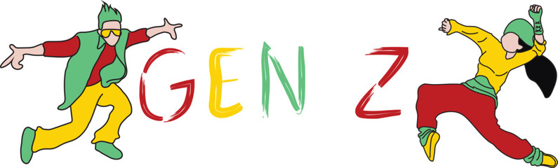 Khái niệm minh họa vector thế hệ Z Hiển thị một nhóm thanh thiếu niên sử dụng công nghệ và tiện ích để giao tiếp, Thích hợp cho trang đích, giao diện người dùng, web, thẻ giới thiệu ứng dụng, biên tập