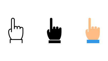 Hand showing one finger or counting one. Sketch line flat icon set of hand. vector illustration on white background