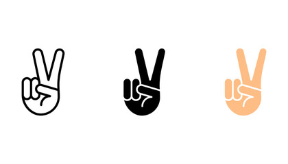 Peace hand gesture icon set. Two fingers up. vector illustration on white background - obrazy, fototapety, plakaty